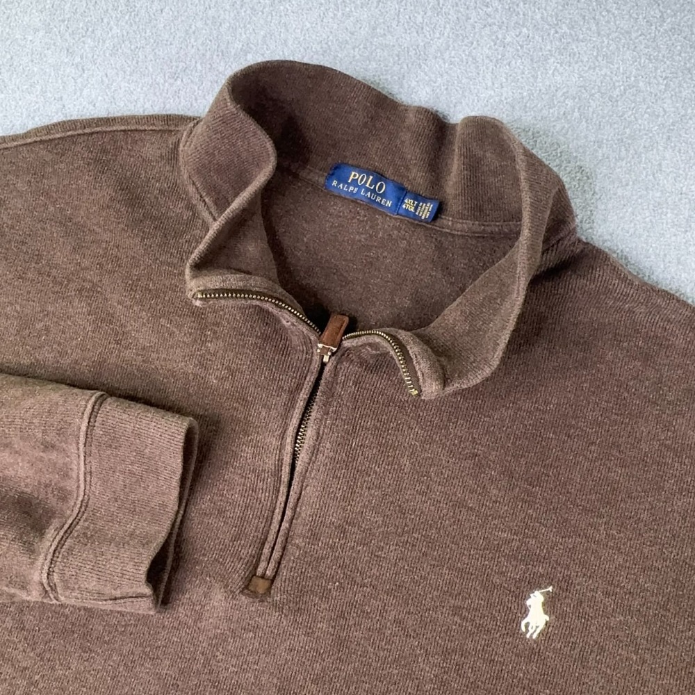 Polo Ralph Lauren 1/4 Zip Sweater Men's 4XLT Brown Mock Neck White Pony Big Tall